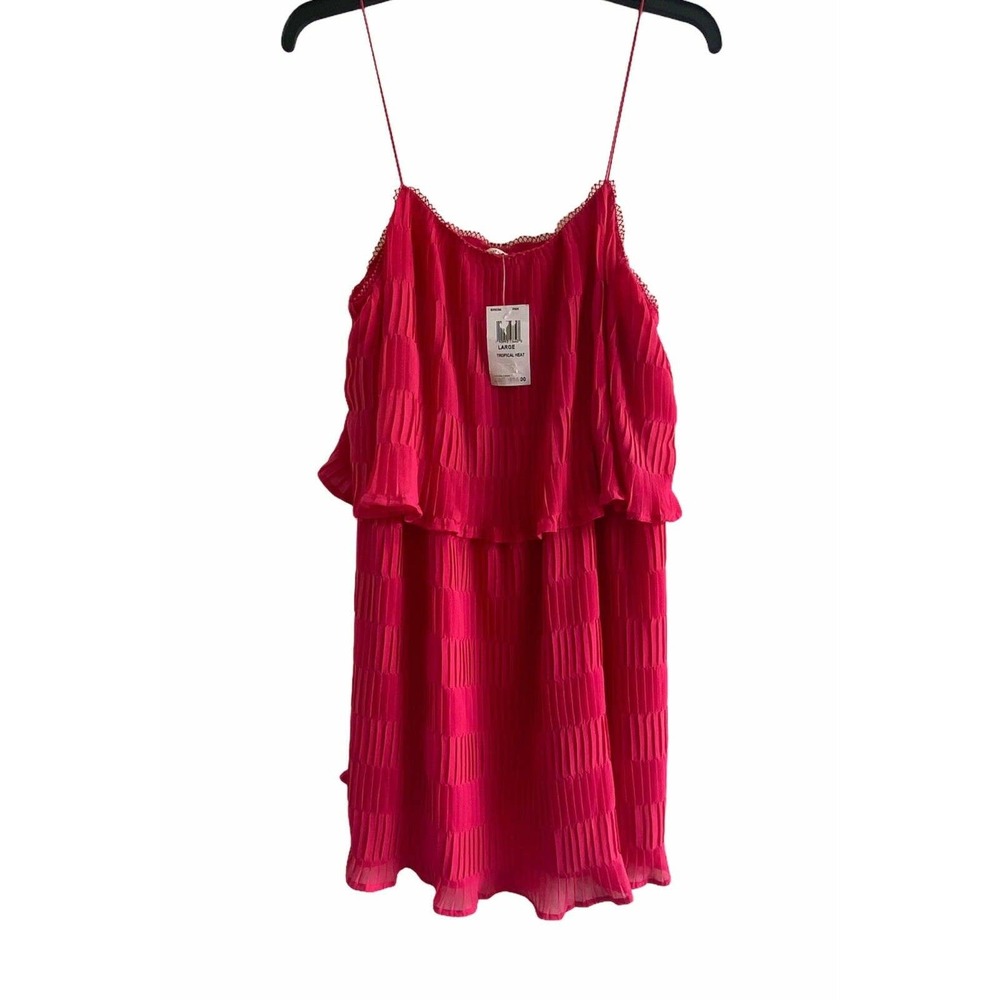 Moon River Pink Tiered Pleated Mini Dress Size M